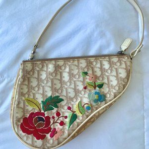 Christian Dior White Saddle Bag with Flowers